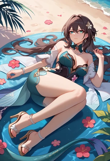 star rail,ruan mei,gown,strapless,mermaid silhouette  - AI generated anime art